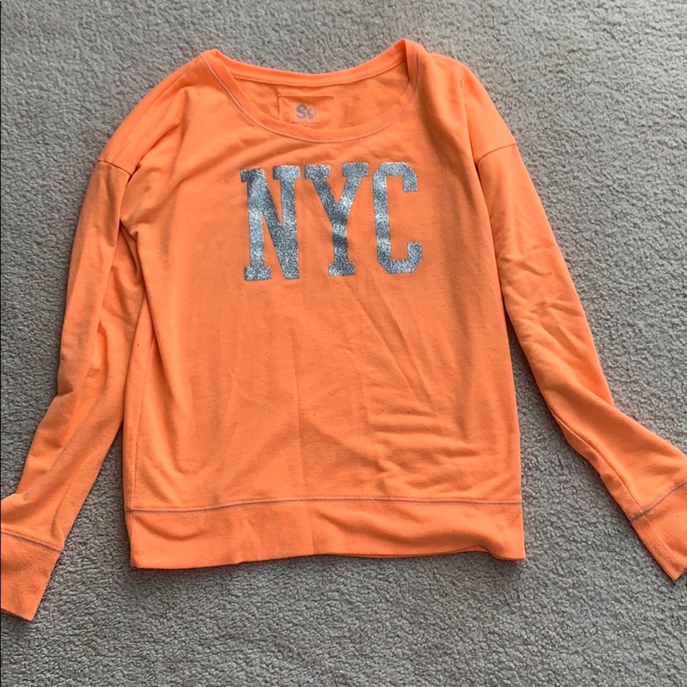 Neon orange NYC glitter pullover